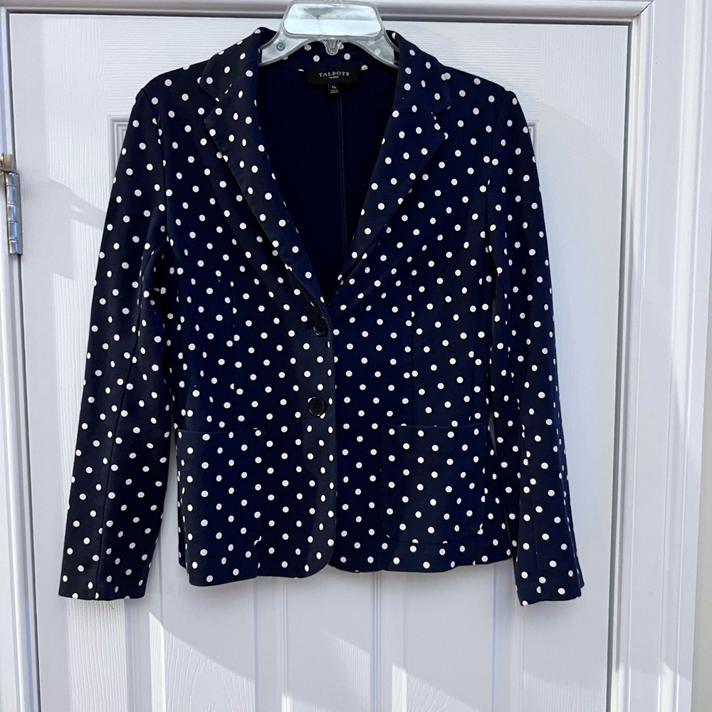 Ladies Size MP "Talbots" Navy Polka Dot Women's Blazer GUC ❤️